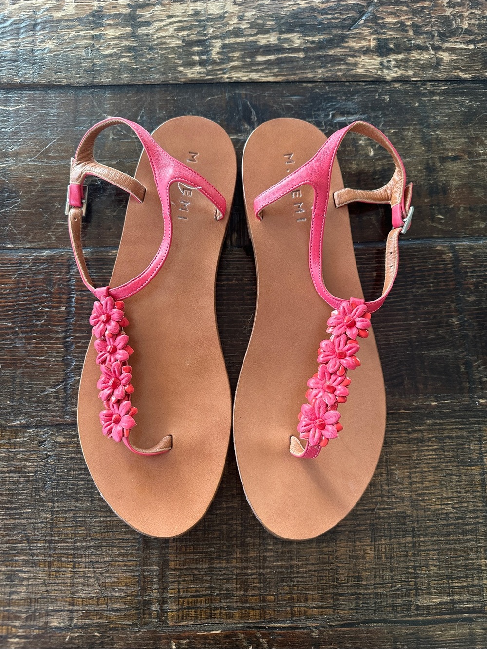 Pink Floral T-Strap Women's Sandals M Gemi US 10 EU 41